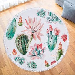 Towel Cactus Floral Round Beach Flowers Thick Shower Bath Towels Microfiber Summer Swimming Circle Mat 150cm With Tassels