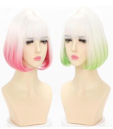 Other Event Party Supplies Gradient White Pink Wig Harajuku Cool Hair Green Brown Short Straight Kawaii Lolita Adult Chic Girls 4743718