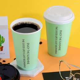 Disposable Cups Straws 50pcs High Quality Drink Paper Cup 500ml 16oz Milk Tea Thickening Green Coffee Soy Takeaway With Lids