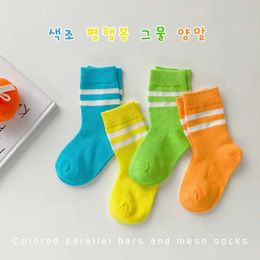 Kids Socks Girls and boys long socks fluorescent cold spring and summer 4 pairs/bag thin socks childrens mesh with holes baby cotton socks 1-12T d240513