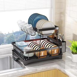 Kitchen Storage Multi Use Detachable 2 Tier Dish Drying Rack Organizer Functional Stable Construction Utensil Holder For Supplies