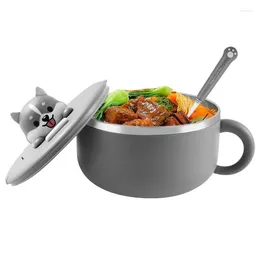 Bowls Ramen Bowl 1200ml Instant Noodles Portable Fruit Salad Rice Soup Kitchen Stainless Steel Lunch With Fork Lid