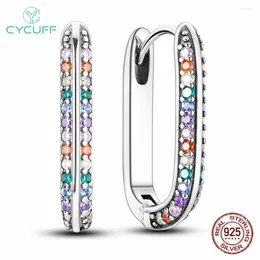 Hoop Earrings CYCUFF Real 925 Sterling Silver Colored Zircon For Women Engagement Wedding Party Birthday Jewelry Gift
