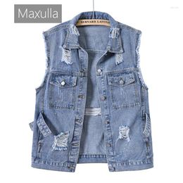 Women's Vests Maxulla Spring Summer Denim Vest Outdoor Casual Ripped Sleeveless Top Fashion Slim-Fit Motorcycle Wear Clothing
