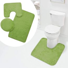 Bath Mats Green Solid Plain Bathroom Mat Set Includes 1 Lid Toilet Cover Ultra Absorbent Washable