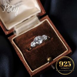 Wedding Rings Potiy 3 Stone 1ct Round Cut Cubic Zirconia Engagement Ring Promise Anniversary Gift 925 Sterling Silver for Her Q240511