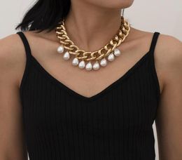 Punk Imitation Pearl Pendant Necklace Curb Cuban Thick Link Chain Necklaces Choker For Women Girls Jewellery Gifts Charm2984602