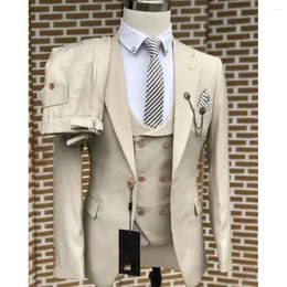 Men's Suits Bespoke Solid Colour Men Formal Business Wedding 3 Piece Jacket Pant Vest One Button Notch Lapel High Quality Costume Homme