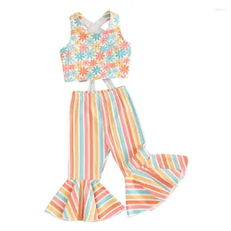 Clothing Sets Pudcoco Toddler Kids Baby Girl Pants Set Floral Print Sleeveless Crop Tank Tops With Stripe Flare 2 Pcs Outfit 1-5T