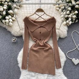 Casual Dresses Autumn And Winter European American Fashion Halter Neck Knitted Dress Women's Irregular Design Sense Niche Bag Hip Skirt