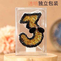 5Pcs Candles Sunglasses Childrens Birthday Candles 0-9 Number Sparkling Original Candle Yellow Birthday Candles Cake Topper Decoration