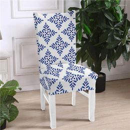 Chair Covers Dining Cover Strech Blue Marbling Slipcover Spandex Flower Print Seat For Kitchen Stools Home Decoration