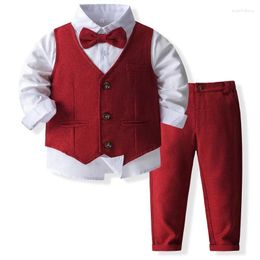 Clothing Sets 1-6Y Kids Boys Formal Gentleman Suits Baby Long Sleeve Shirts Bow-tie Button Up Waistcoat Pants Set Children Clothes