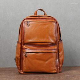 Backpack Real Leather Men's Cowhide Laptop Bag Casual Business Men Travel Bags Large Capacity School Backpacks
