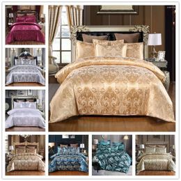 Bedding Sets 2024 Luxury 2/3pcs Jacquard Set Satin Duvet Cover 1 Quilt 1/2 Pillowcases US/EU/AUSize Gold King Size