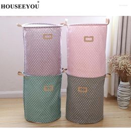 Laundry Bags Large Capacity Cotton Linen Collapsible Storage Basket Dots Toys Hamper Drawstring Closure Dirty Clothes Bucket Bag