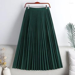 Skirts Pleated Skirt Elegant Elastic High Waist A-LINE Office Ladies Work Midi Long Black Green Grey Winter Women's L518