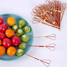 Forks 50Pcs Disposable Bamboo Tie Knotted Skewers Twisted Ends Cocktail Fruit Picks Fork Sticks Buffet Cupcake Toppers