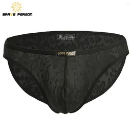 Underpants BRAVE PERSON Men's Briefs Black Sexy Lace Transparent Underwear Men Bikini Gay Jacquard Soft Slip Fabric