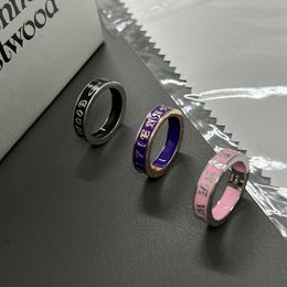 Brand Westwoods enamel letter ring is simple and fashionable with multi-color couple rings straight hair Nail