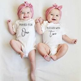 Rompers Pray for a blessing two twins baby tight fitting clothes newborn boy short sleeved Lopa toddler girl clothing twin giftL2405