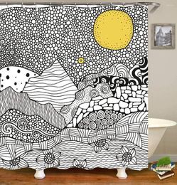 Shower Curtains Fashion Minimalism Hand Drawn Illustration Abstract Mountain Floral Gravel Road Yellow Swimming Pool Waterproof Bathroom