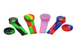Print Colour Silicone Hand Pipe with Metal Bowl and Silicone Cap Oil Rigs smoke accessory smoke pipe silicone dab rig2645792