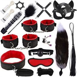 Sexy Set Sex Toys For Adult Game Erotic BDSM Sex Kits Bondage Handcuffs Sex Game Whip Gag Nipple Clamps Sex Toys For Couples T240513