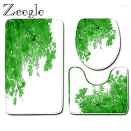 Bath Mats Zeegle 3pcs/set Green Scenic Pattern Microfiber Bathroom Mat Anti Slip For Memory Foam Kitchen Rug With Leaves