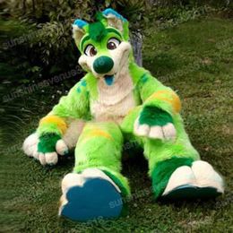 2024 Adult Size Green Long Fur Husky Mascot Costume Top Cartoon Anime theme character Carnival Adults Size Christmas Birthday Party Outdoor