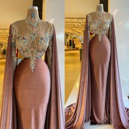 Fabulous Mermaid Beaded Evening Dresses Sheer High Neck Long Sleeves Sequined Prom Gowns Sweep Train Custom Made Formal Dress 313f