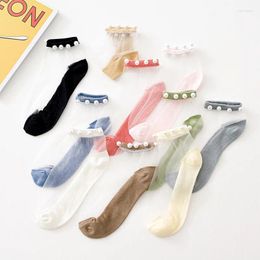 Women Socks Summer Thin Pearl Transparent Glass Fibre Women's Stretch Female Breathable Korean Style Invisible Ankle