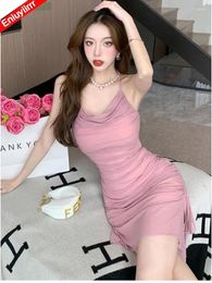 Party Dresses Pink Sexy Women 2024 Summer Holiday Sleeveless Slim Fitted A Line Feminine Vestidos