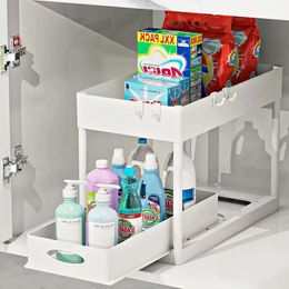 Kitchen Storage 2 Tier Under Sink Organiser Sliding Cabinet Basket Drawer Pull Out MultiPurpose Rack For Bathroom