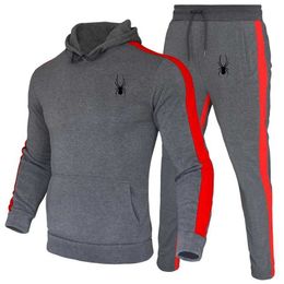 Men's Tracksuits Mens Tracksuit Hooded Pullover + Sweatpants Sports Suit Casual Jogger Sportswear 2 Piece Male Flce Strtwear Sets Y240508