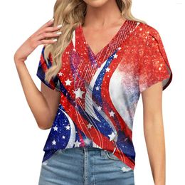 Women's T Shirts Blouses For Women Dressy Casual Independence Day Print Short Sleeve T-Shirt Unique Design V-Neck Oversized Tshirts