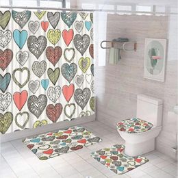 Shower Curtains Vintage Love Heart Boho Curtain Sets Valentine's Day Bohemia Bathroom Non-Slip Bath Mat Carpet Rug Toilet Cover