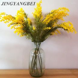 Decorative Flowers Artificial Acacia Yellow Mimosa Plush Pudica Spray Cherry Silk Fake Flower For Wedding Home Decoration Red Bean Plant