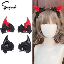 Party Supplies 1Pair Lolita Gothic Style Devil Hairpin Bow Leather Black Bat Wings Headdress Maid Hair Clips Side Clip Halloween Barrette