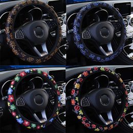 Steering Wheel Covers Flowers Print Car Styling Anti-slip Elastic Universal Auto Decoration Interior Accessories