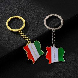 Keychains Lanyards African Cte dIvoire Map Flag Key Chain Stainless Steel Men Women Ivory Coast Maps Keyring Jewelry Gift Y240510