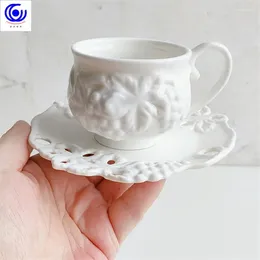 Mugs Embossed Flower Coffee Cup Compact Tea Dish Cover Solid Colour Three-dimensional Plant Small Exquisite Gift