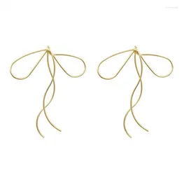 Stud Earrings Simple Line Charm Bows Dangle Ear Rings Bowknot Pendant Eardrop Versatile Metal Accessory For Daily Wear