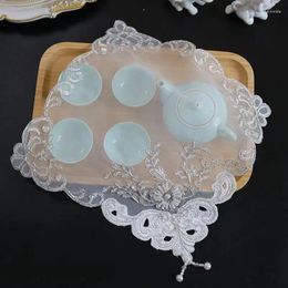 Table Mats Silver Mesh Bead Flower Embroidery Place Mat Cloth Wedding Christmas Placemat Kitchen Decoration And Accessories