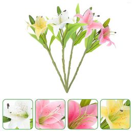 Decorative Flowers 4 Pcs Artificial Lily Flower Decor Faux Adorn Fake Decoration Living Room Wedding Table Decorations Easter Party
