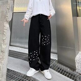 Women's Jeans Star Printed Loose Straight Black Denim Pant Casual Fashion Boyfriend Long Trouser Plus Size Y2k Clothing Woman Man Hiphop