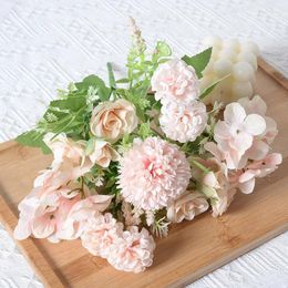 Decorative Flowers 32cm 7 Heads Hydrangea Dandelion Wedding Scene Layout Home Living Room Decoration Fake