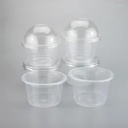 Disposable Cups Straws 50pcs 250/300ml Salad Cup Transparent Plastic Dessert Bowl Container With Lid For Bar Cafe Home (Dome Hole)