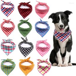 Dog Apparel 50Pcs Small Large Bandana Bibs Cat Scarf Washable Cotton Plaid Printing Puppy Kerchief Pet Grooming Accessories Wholesale X2