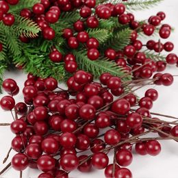 Decorative Flowers 20/1Pcs Christmas Artificial Red Berries Simulation Holly Branches DIY Xmas Wreath Gift Decorations Year Party Decor
